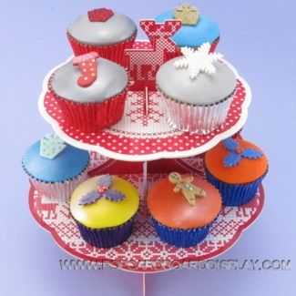 colorful christmas cross stitch cardboard cupcake stand