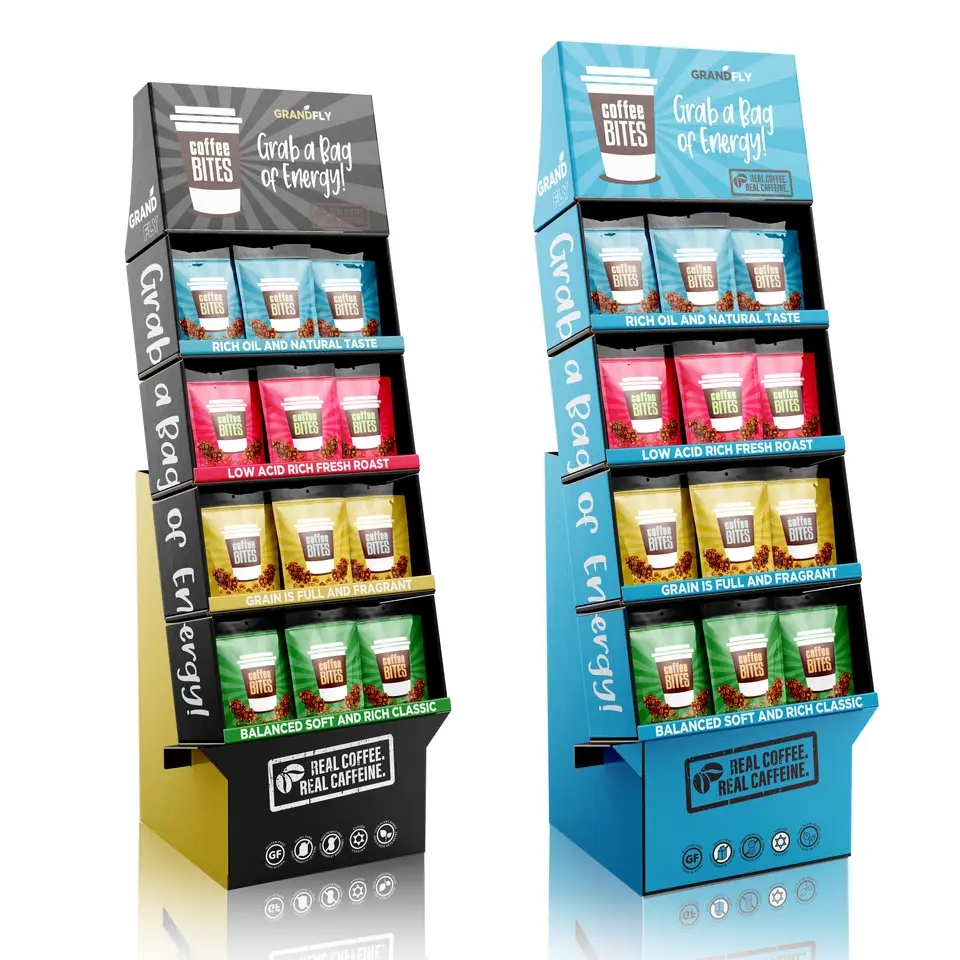 Supermarket Coffee POP products shop stand display recycling shelves candy Retail Portable POS Cardboard Floor standee Rack