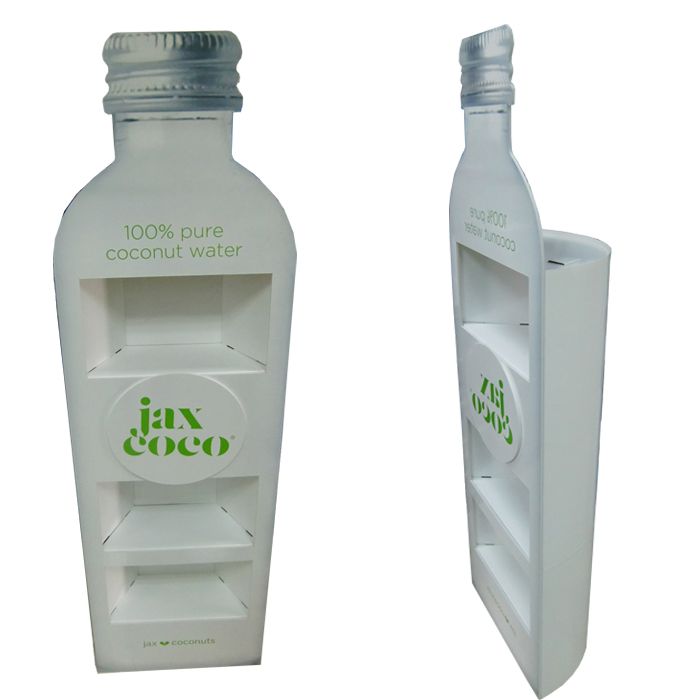 Bottle shape cardboard floor display stand with LED light for energy juice retail