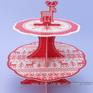 2 tiers Christmas cross stitch cardboard cake stand