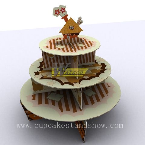 Original New Design 3 tiers Sweet Home Cardboard Cupcake Stand