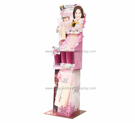 Advertising promotion supermarket skin care floor  cardboard cosmetic display