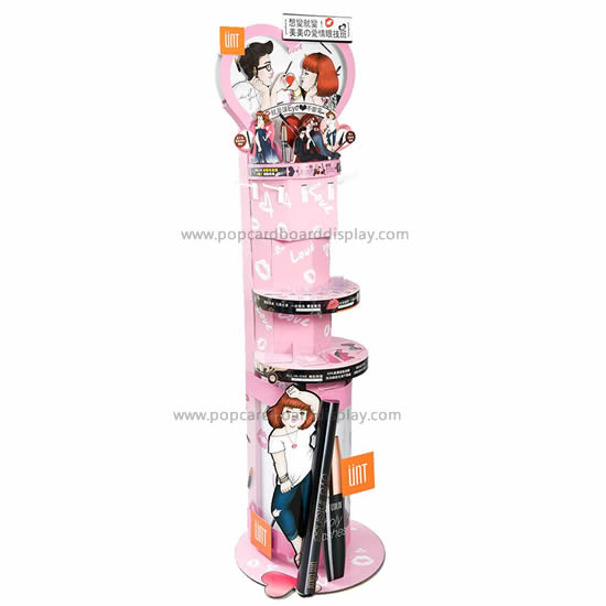 Cartoon design cardboard display rack with advertising standee for cosmetic promotion