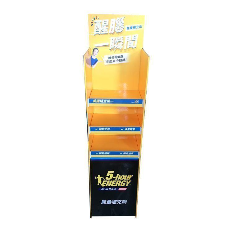 Custom design cardboard floor display easy assembly with plastic buckle for bottle energy supplement